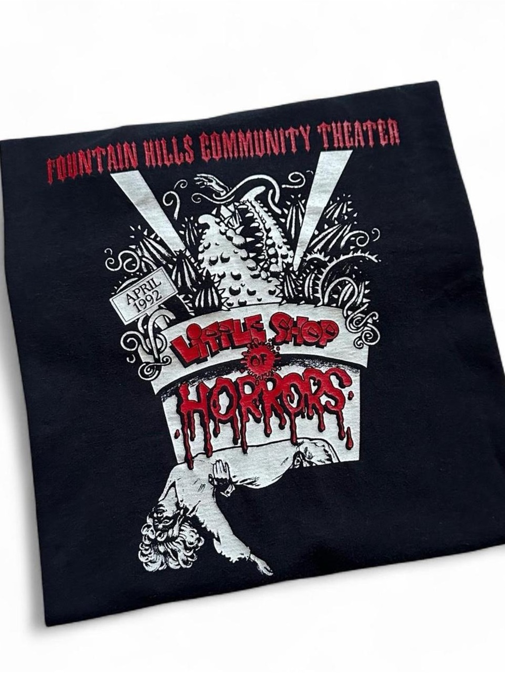 Vintage 1990s Little Shop of Horrors Graphic Tee - Black with Red & White Print